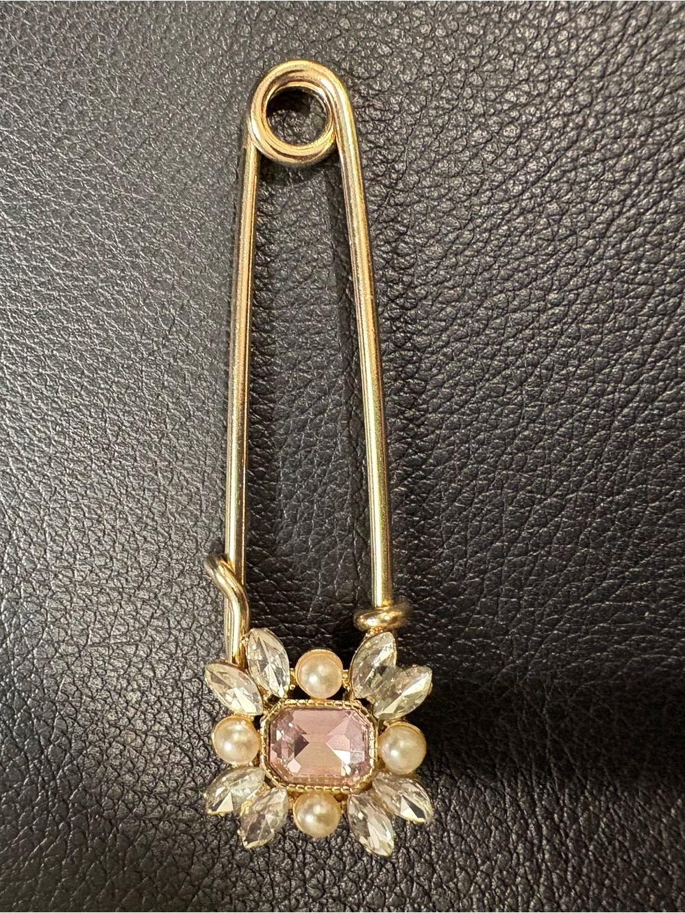 Gold-Tone Pink Crystal & Pearl Brooch Pin for Women